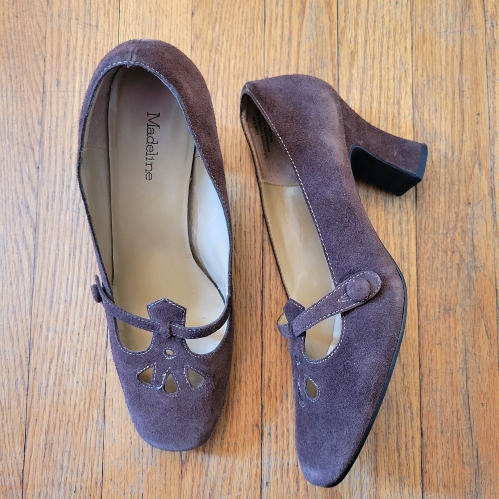 Madeline 10M Heels Brown Suede Mary Jane Cutout Block Heel KAI Whimsigoth Chunky